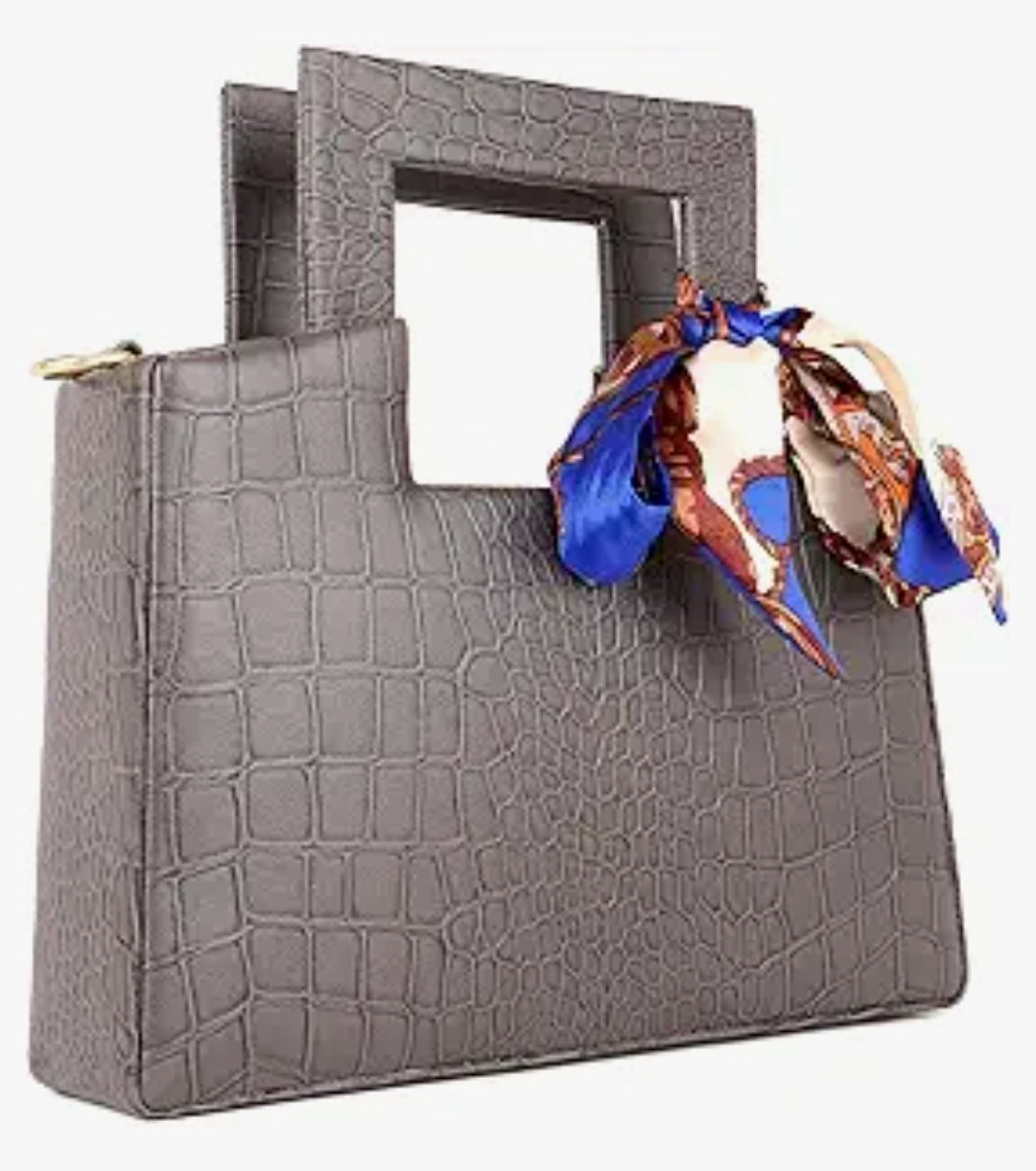 croco print grey color handbag