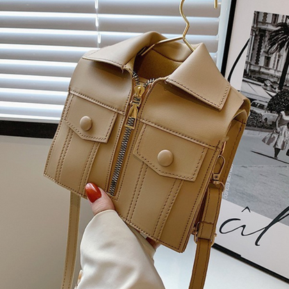 Beige leather vest sling bag 
jacket stylish sling bag