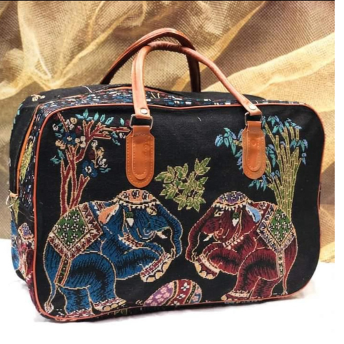 black color canvas print handbag