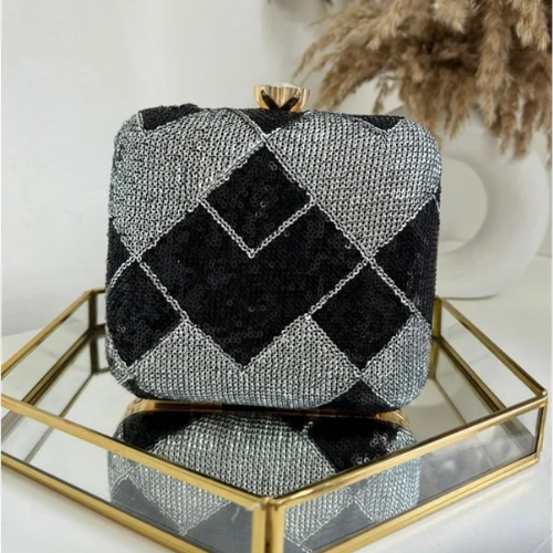 black color clutch for women
trendy look  sequins work