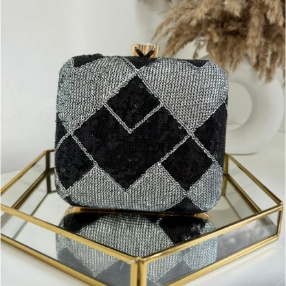 black color clutch for women
trendy look  sequins work