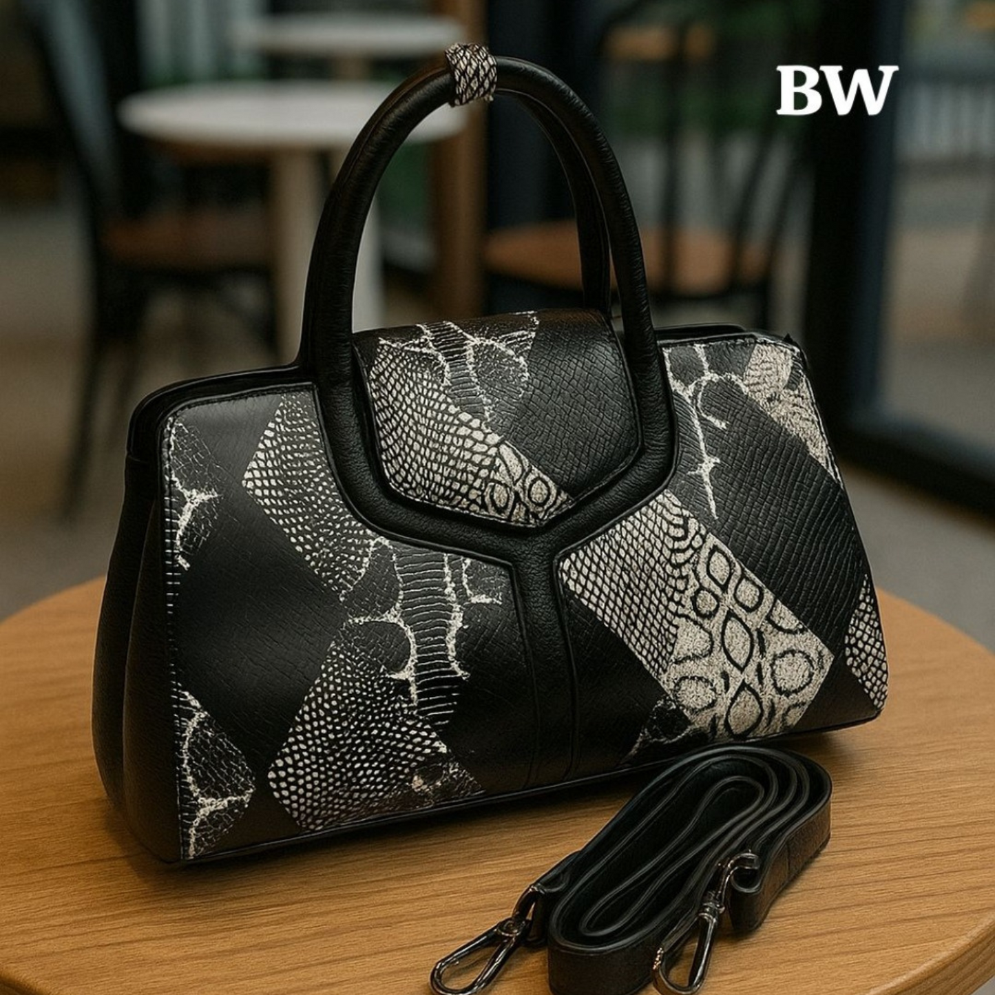 Embossed Leather Look Handbag - Dual Handle Shoulder Tote