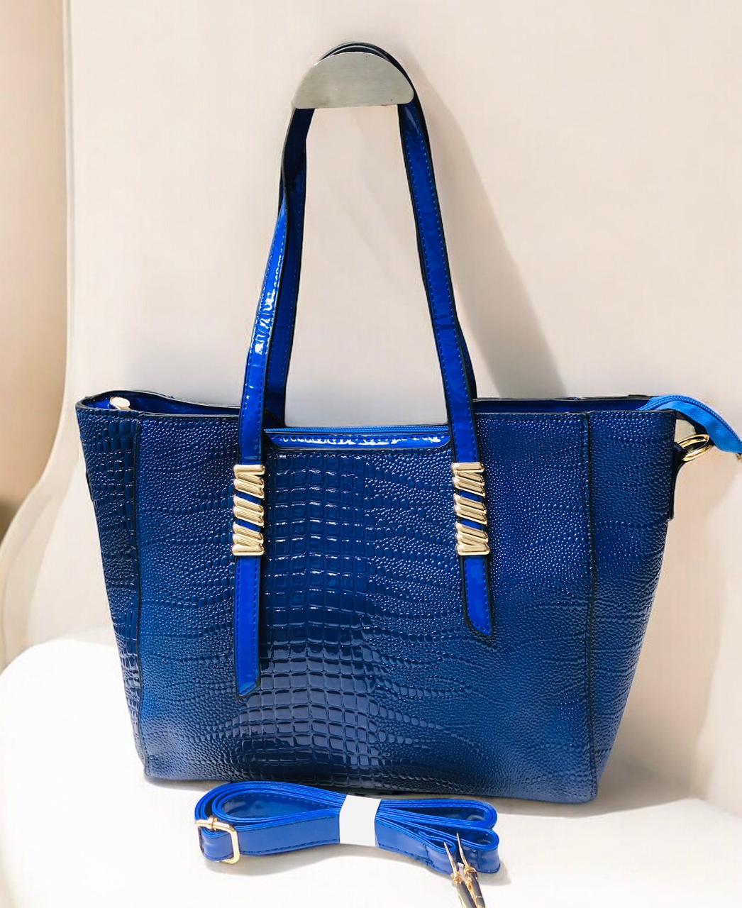 blue color office bag
croco print