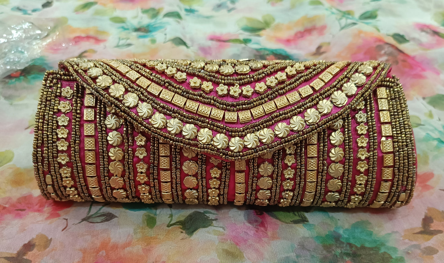 bridal red color beaded work clutch