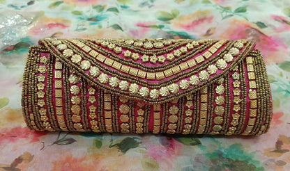 bridal red color beaded work clutch