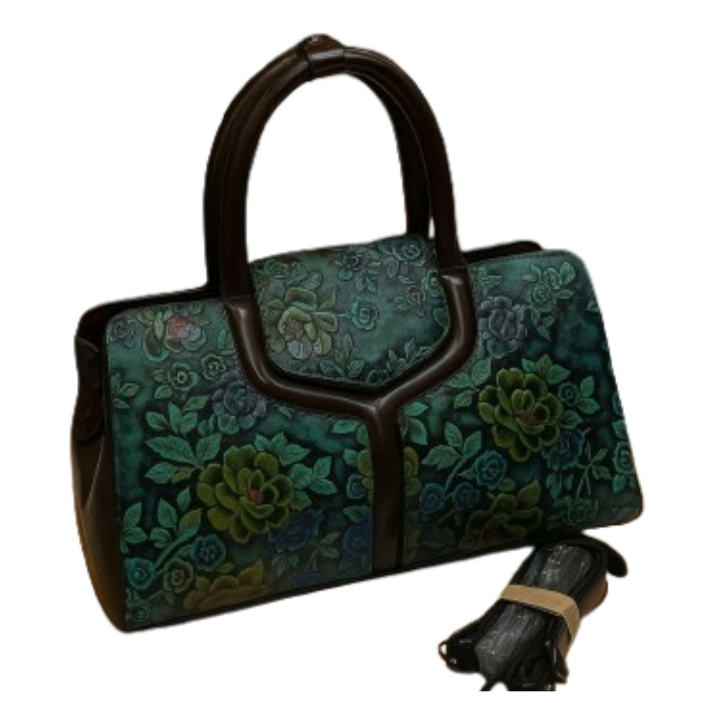 Embossed Leather Look Handbag - Dual Handle Shoulder Tote