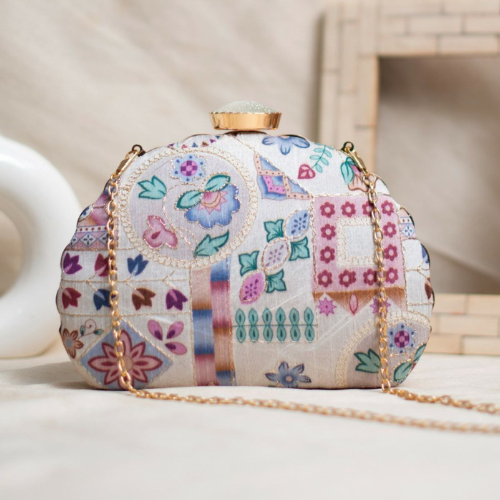 handcrafted bridal white color clutch