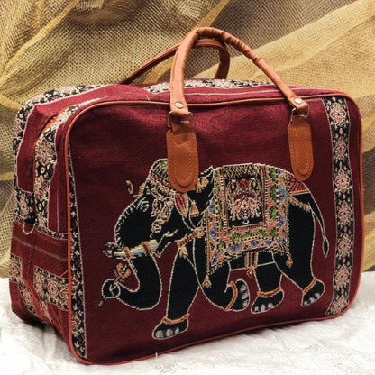 handcrafted red color handbag
canvas fabric