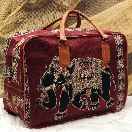 handcrafted red color handbag
canvas fabric