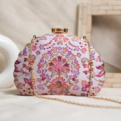 pink color d shape clutch