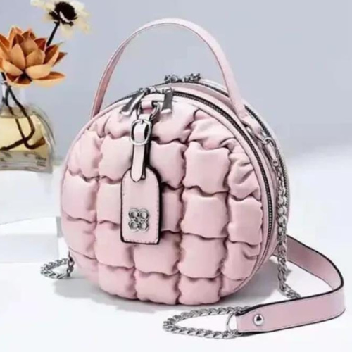pink color round sling bag
imported bag