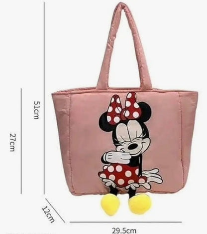 pink color mickey mouse print tote bag
