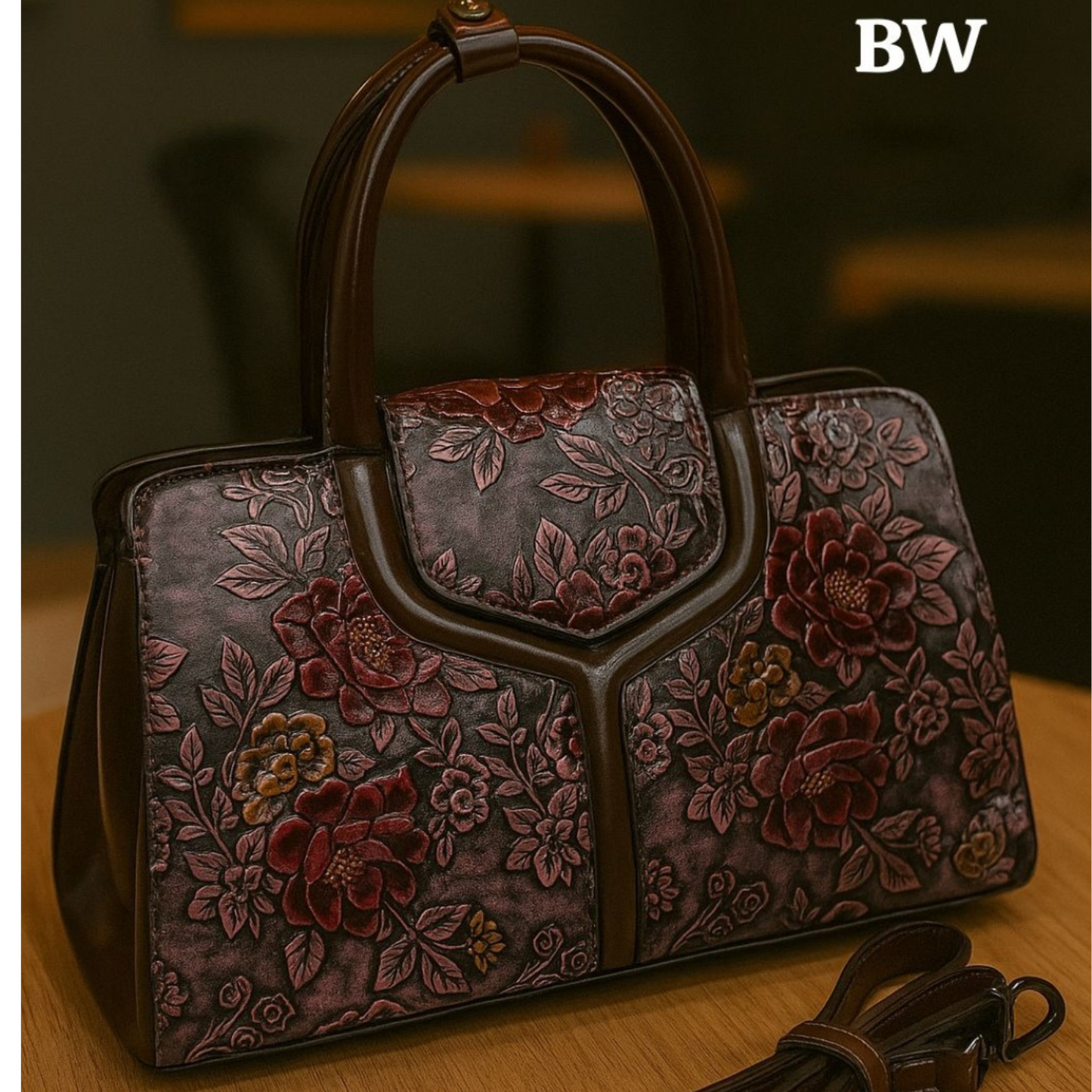 Embossed Leather Look Handbag - Dual Handle Shoulder Tote
