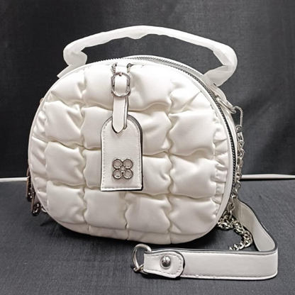 white color round sling bag
branded bags